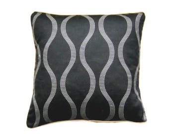 Natasha Marshall, Drift, black and beige cotton and linen blend cushion cover, throw pillow cover, homeware decor.