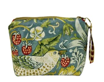 Coin purse, grey William Morris Strawberry Thief small pouch, make up bag, change pouch,.