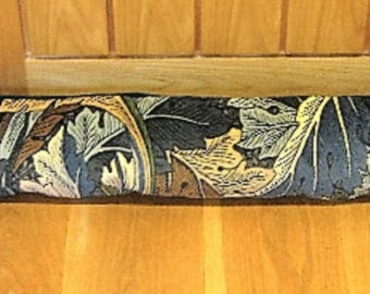 William Morris Akanthus Türstopper, Zugluftstopper aus dunkelblauem, grauem und grünem Samt, Zugluftstopper für das Fenster.