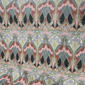 Tela Liberty "Ianthe", diseño Art Nouveau de principios de los 80, funda de cojín rosa, gris y lila, funda de almohada, decoración para el hogar. imagen 5