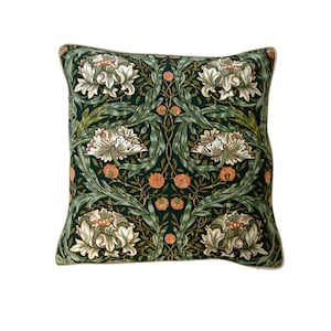 William Morris African Marigold Cushion Cover: Arts & Crafts Pillow, Green Peach Cotton
