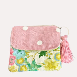 Kleiner Geldbeutel und Kreditkartenhalter, geblümte Geldbörse oder Münze Geldtasche, Mini Kartengeldbörse, Zero Waste Produkt, bereit zum Versenden.