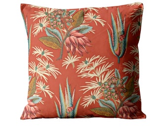 Cushion cover, Zoffany Desert Flower II red, blue and green cotton sateen, throw pillow cover, home decor.