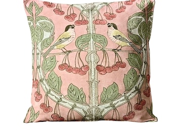 GP & J Baker Birds and Cherries Coral cotton cushion cover