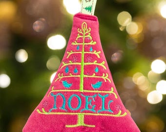 Weihnachtsdekoration, altrosa Samt bestickter Baumschmuck, versandfertig.