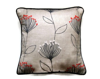 John Lewis "Banksia"  beige, gray, coral orange, black, cream linen mix cushion cover, throw pillow cover, home decor, 18 x 18 inches.