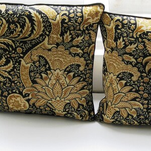 William Morris Indian Cushion Cover: Arts & Crafts Pillow, Black Beige Cotton zdjęcie 5