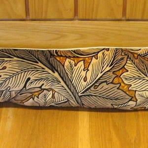 Draught excluder, William Morris Acanthus door stopper, navy blue, grey and green velvet draft stopper, window draught dodger.