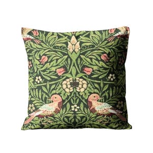 William Morris, Birds Tapestry, Tump Green, green and red woven wool and cotton cushion cover, throw pillow cover, home decor, 16 x 16 in