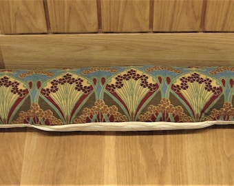 Blauer und dunkelroter Leinen Zugluftstopper, Liberty vintage Ianthe Zugluftstopper, Fenster Zugluftstopper.