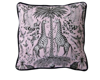 Clarke and Clarke, pale pink giraffes, safari print cotton cushion cover, throw pillow cover, home decor.