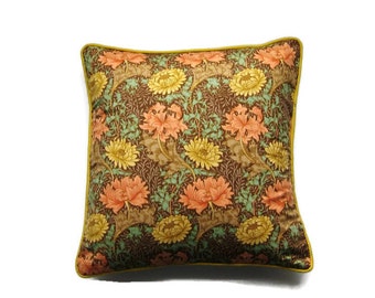 Sanderson William Morris Chrysanthemum Minor, pink and green late 70s cotton cushion cover, throw pillow, cover, home decor 18 x 18 ins.