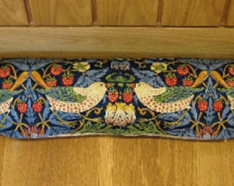 Draught excluder, William Morris indigo blue Strawberry Thief door stopper, draft stopper, window draught dodger.