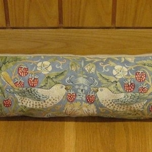 Draught excluder, William Morris slate grey Strawberry Thief door stopper, draft stopper, window draught dodger.