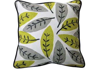 Sanderson Block Leaf Cushion Cover: Grey, Citrus, Black Linen Pillow - 18x18
