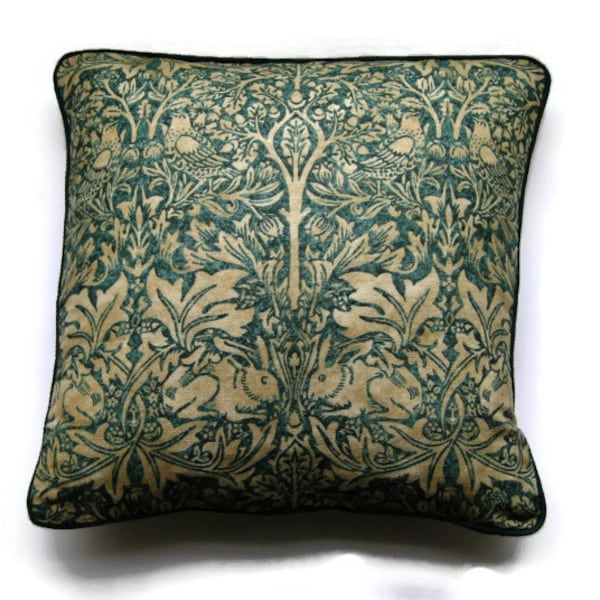 Morris en co William Morris "Brer konijn", kunsten en ambachten, donkergroen en beige linnen kussen cover, gooien kussensloop, Home decor.