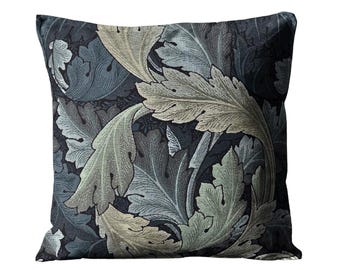 William Morris Acanthus, Tapestry, Arts and Crafts, indigo / mineral, woven heavy cotton cushion cover, throw pillow cover, home decor.