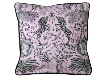 Clarke and Clarke, pale pink zebras, safari print cotton cushion cover. throw pillow cover, home decor.