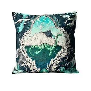 Clarke and Clarke, navy blue, turquoise and teal green fantasy Scottish cotton velvet cushion cover, throw pillow cover, home decor.
