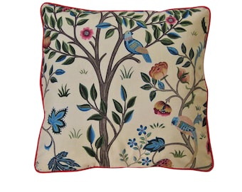 William Morris "Kelmscott Tree", Arts and Crafts, beige, blue and green cotton cushion cover, throw pillow cover, home decor.