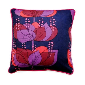 Heals Boras Rio by Helene Wedel, vintage mid 60s, purple, red, pink, cotton cushion cover, throw pillow cover, homeware decor. image 1