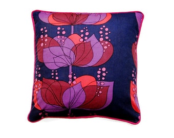 Heals Boras Rio by Helene Wedel, vintage mid 60s, purple, red, pink, cotton cushion cover, throw pillow cover, homeware decor.