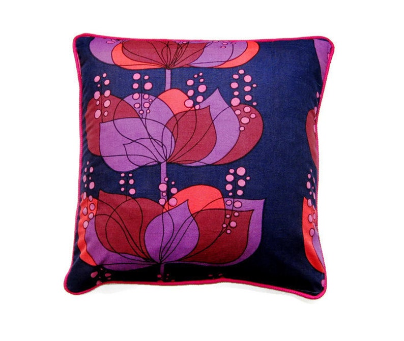 Heals Boras Rio by Helene Wedel, vintage mid 60s, purple, red, pink, cotton cushion cover, throw pillow cover, homeware decor. image 1