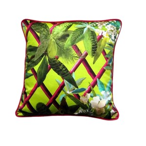 Designers Guild Christian Lacroix Canopy, botanical tropical lime green and pink, cotton cushion cover, throw pillow cover, home decor.