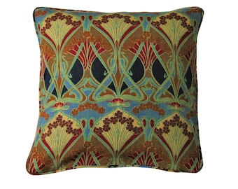 Liberty &quot;Ianthe&quot; fabric, late 70s, Art Nouveau design, blue, brown and dark red cotton cushion cover, throw pillow cover, homeware decor.