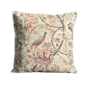 William Morris, Bullerswood, Arts and Crafts, beige, blue and red heavy linen blend cushion cover, throw pillow cover, home decor.