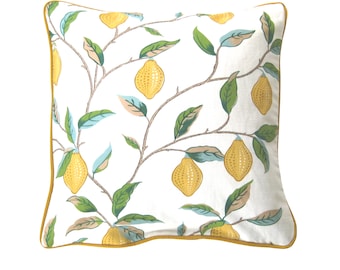 William Morris, Lemon Tree embroidered, Arts and Crafts, lemon and green linen viscose blend cushion cover, throw pillow cover, home decor.