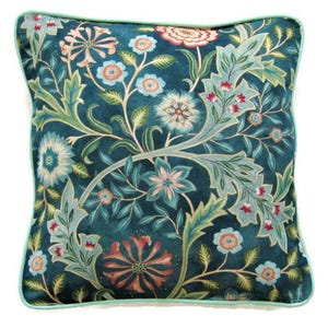 William Morris, "Wilhelmina", Arts and Crafts, blaugrüner Blumen Leinenkissenbezug, Kissenbezug, Wohndekor.