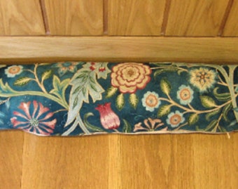 Draught excluder, William Morris Wilhelmina teal green floral linen door stopper, draft stopper, window draught dodger.