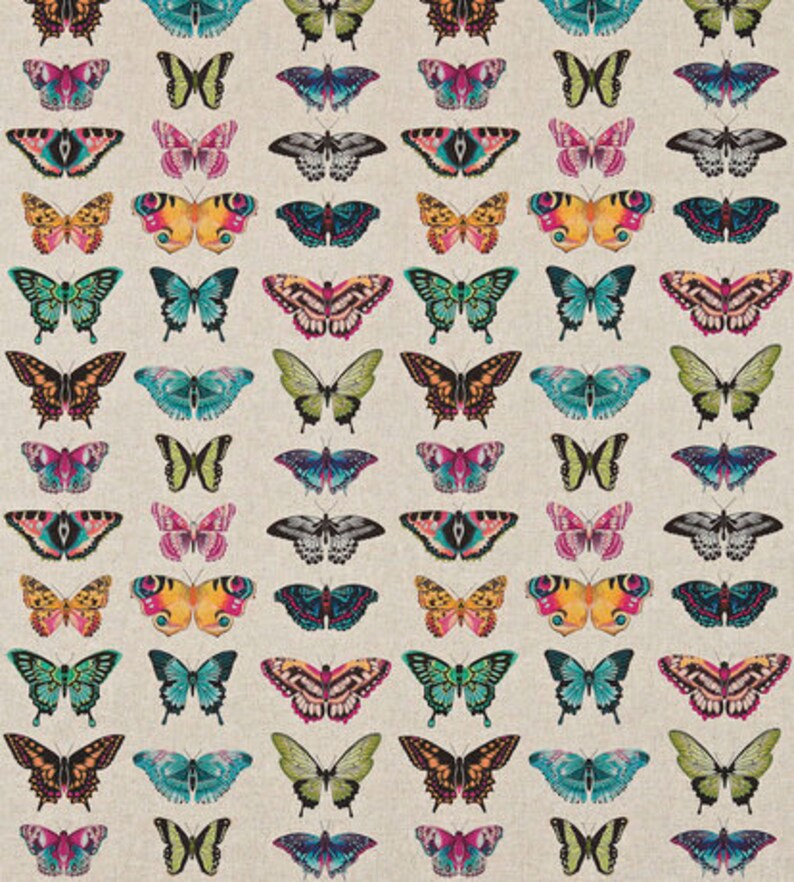 Botanical butterflies, Harlequin Fabrics Papilio, turquoise, pink and blue linen cushion cover, throw pillow cover, home decor. image 5