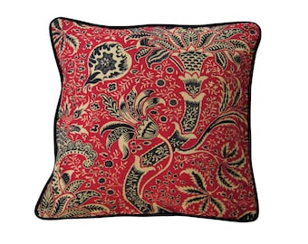 Morris and Co William Morris's "Indian" Arts and Crafts red, black and beige linen cushion cover, throw pillow cover, home decor .