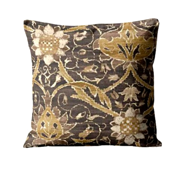 William Morris Montreal, Arts and Crafts, charcoal, taupe and mustard viscose and linen mix cushion cover, throw pillow cover, home decor.