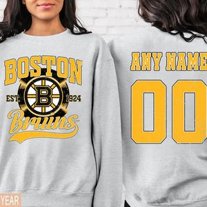 Personalized name and number Boston Bruins Sweatshirt, Boston Bruins crewneck, Boston Hockey shirt, Hockey Tee, Hockey Number