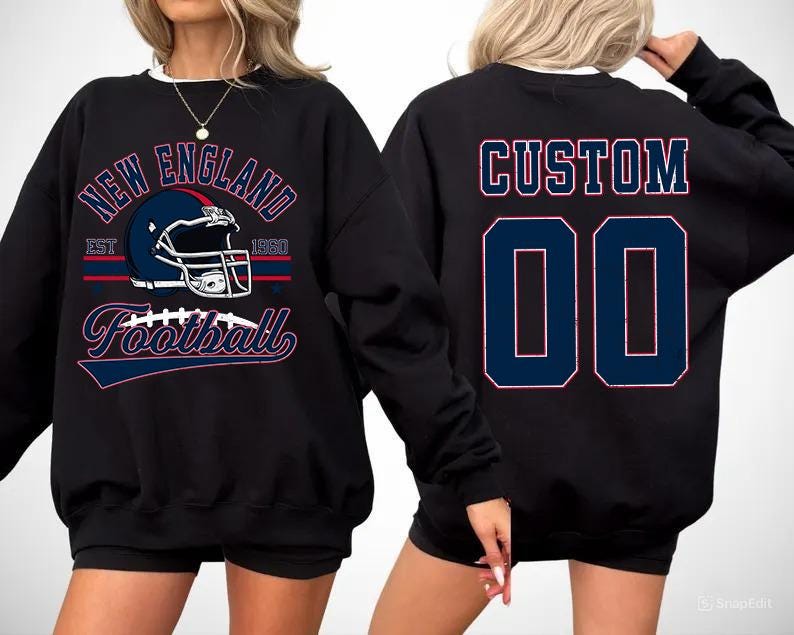 Discover Personalized New England Football Sweatshirt with Custom Player Name & Number