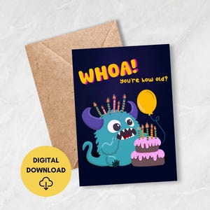 Cartão de Aniversário para Imprimir | Download Instantâneo Digital | Cartão de Aniversário | Cartão de Aniversário Divertido de Monstro