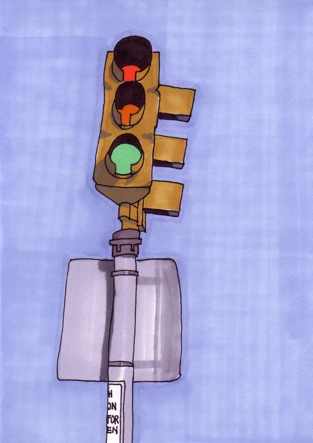 Traffic Light-5x7 inch Print from Original Illustration