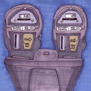 Parkeermeter - 5 x 7 inch, afdrukken van de oorspronkelijke illustratie