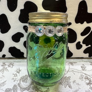 Rustic Mason Jar antique customized green glass