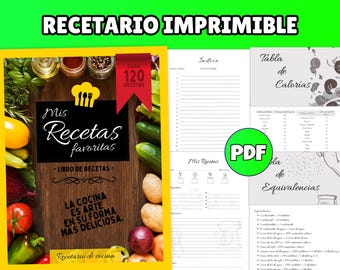 Libro de Cocina Digital Español | Planificador de Comidas Imprimible PDF | Recetario Goodnotes Personalizable | Plantilla para Recetas