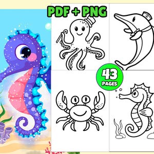 43 Ocean Animals Coloring Pages for Kids Printable PDF | Dolphins, Sharks, Pufferfish and More. Underwater Fun!