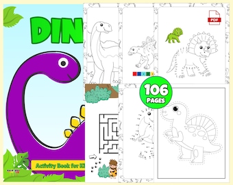 BARNAKTIVITETER MED DINOSAURIER | Aktivitetsbok för grundskolebarn (pussel, koppla ihop prickarna, måla med siffror)