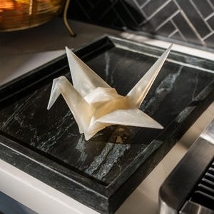 Japanese Origami Crane | Handmade Resin Origami Statue | Pearl