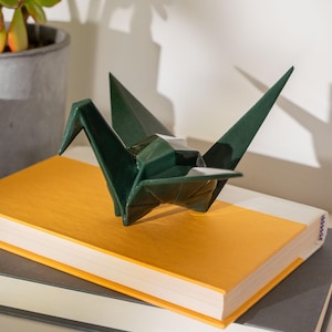 Forest Green | Japanese Origami Crane | Handmade Resin Statue