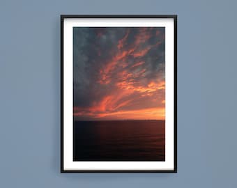 Sunset Photography Print, Cloudy Sea Sunset Print, Orange Clouds Sunset Photography, Fine Print Wall Art