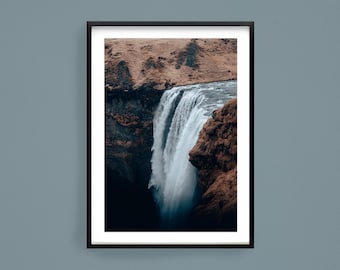 Skogafoss Iceland Waterfall Print, Waterfall Landscape Print, Iceland Landscape Photography, Fine Print Wall Art