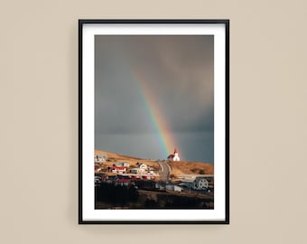 Island Stadt Landschaft Fotografie, Surreale Landschaft Fotografie Druck, Regenbogen Fotografie, Kleingedruckte Wandkunst